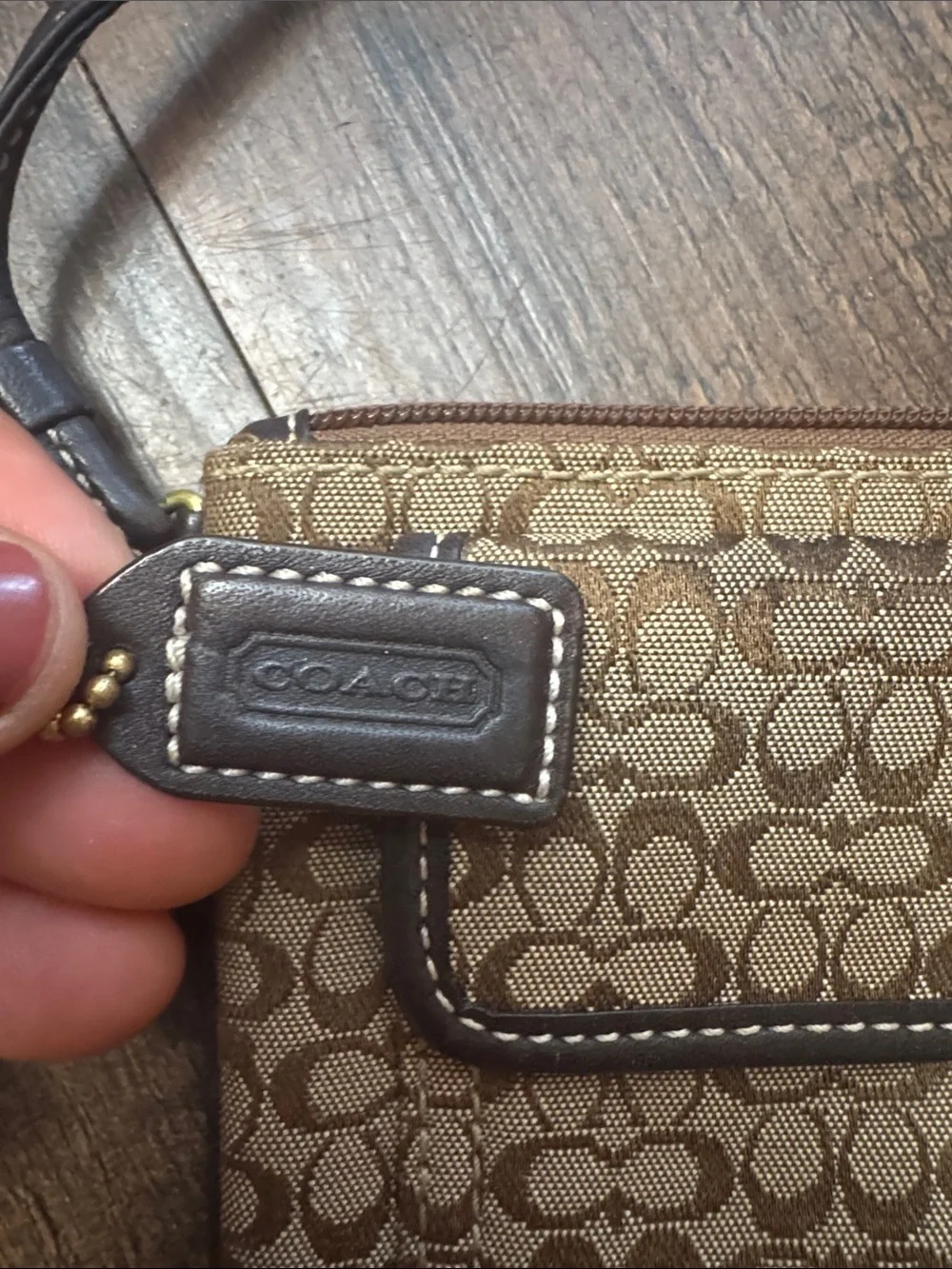 Coach Soho Vintage Tan and Brown Signature Canvas Wristlet with Leather Trim